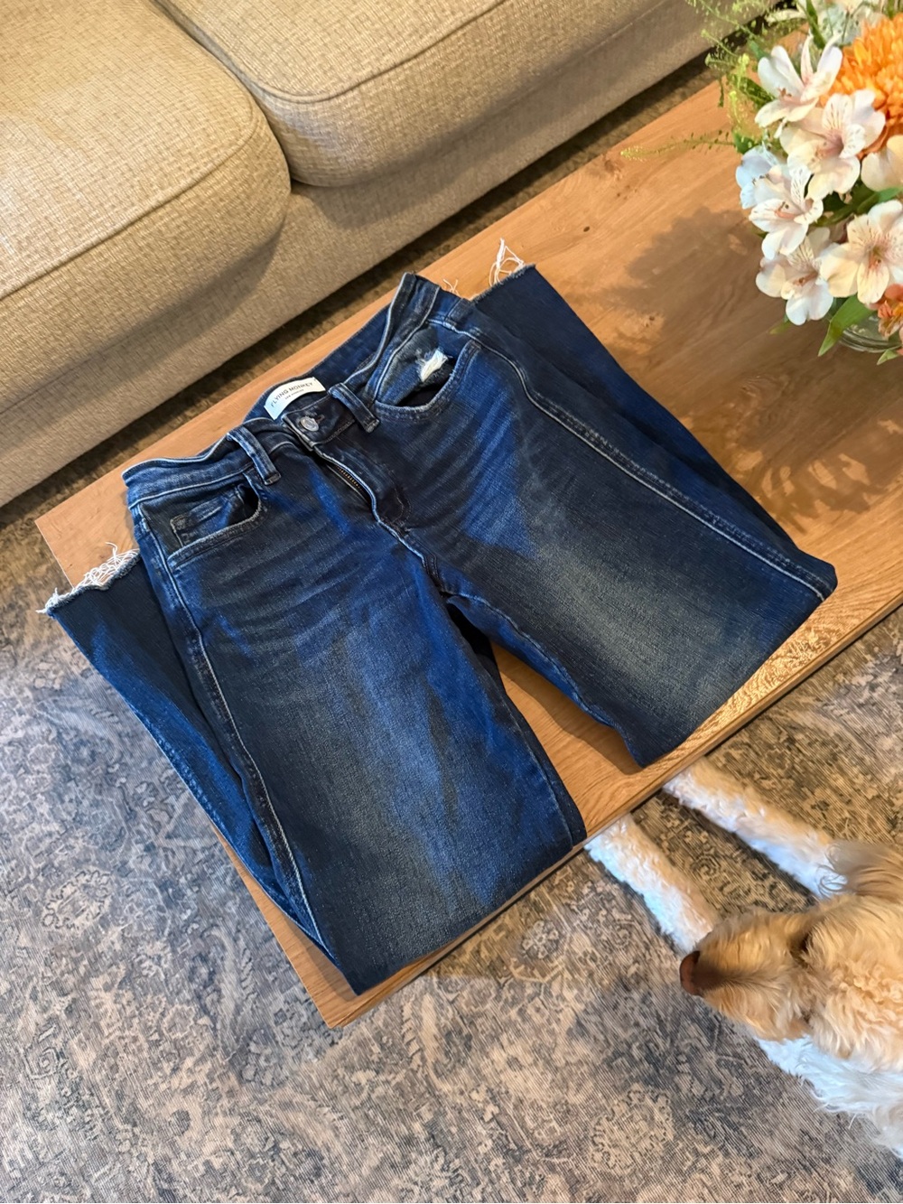 Flying Monkey Dark Blue Cropped Straight Jeans